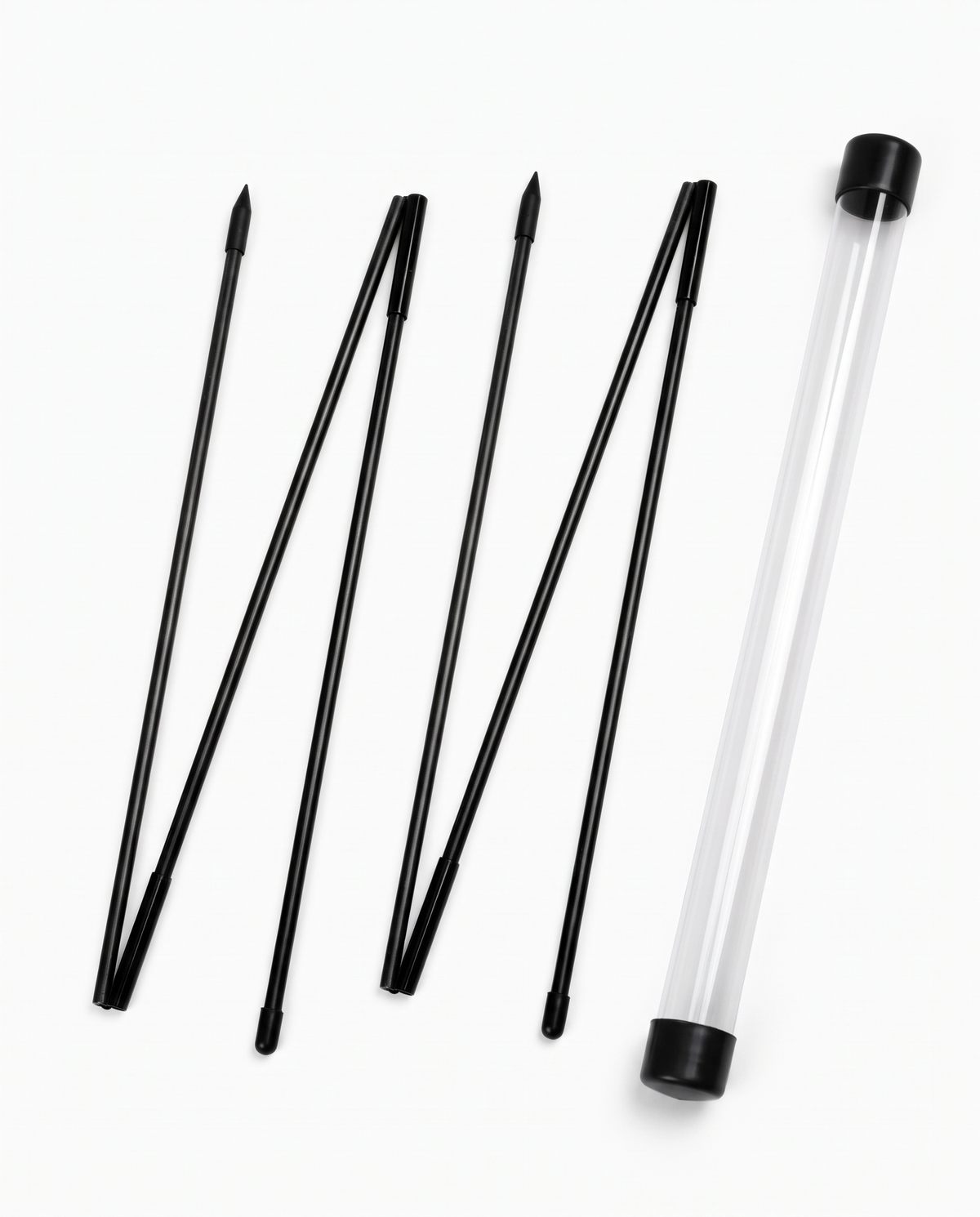 Two black collapsible golf alignment sticks with clear storage tube