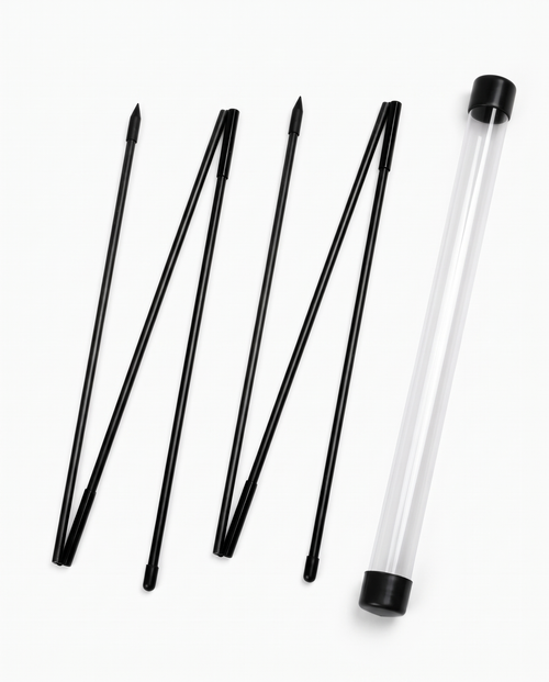 Two black collapsible golf alignment sticks with clear storage tube